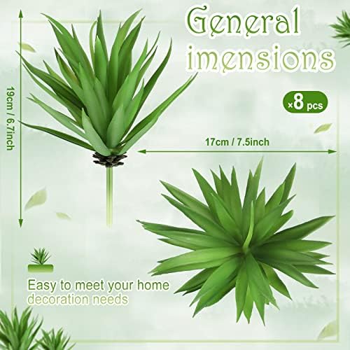 8 Pcs Artificial Succulents Unpotted Outdoor Agave Plants, Green - Image 2