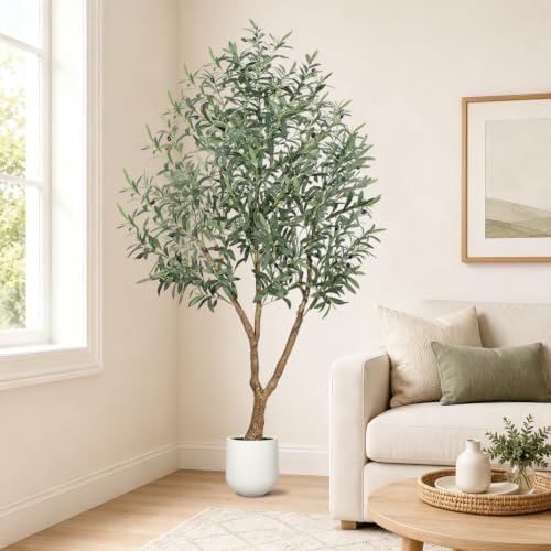 6FT Olive Trees Artificial Indoor - Fake Olive Tree Artificial Plants Indoor Fake Trees with Lifelike Fruits and Realistic Leaves for Modern Home Office Living Room Decor - Image 2