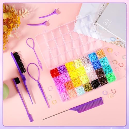 BESARME 1500 Mini Hair Rubber Bands Set with Styling Tools, 28 Colors - Image 5