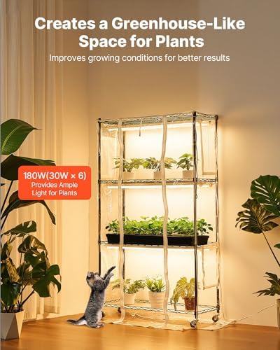 VEVOR Indoor Greenhouse with Grow Light, 59 in Tall 4-Tier Plant Stand with Clear Cover, Timer & Hygrometer, 180W Full Spectrum Grow Lights, Metal Lighted Plants Shelf Holder for Indoor Plants - Image 2