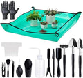 Melphoe 25Pcs Mini Garden Hand Transplanting Succulent Tools Set, 39.4" Thickened Repotting Mat & Plant Tag, Miniature Planting Indoor Fairy Care, Potting, Cactus, Houseplant Bonsai Tool Kit (Black) by Melphoe