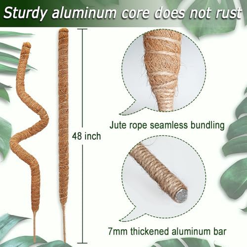 2 Pack 48'' Bendable Moss Pole for Monstera & Pothos - Tall Handmade Coco Coir Plant Support Stakes for Large Climbing Indoor Plants, Potted Houseplant Trellis Accessories - Image 2