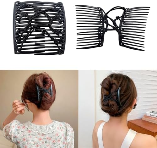 5 Pieces Stretchy Magic Hair Comb Adjustable Elastic Comb Clip for Women Girls No Crease Hair Pins Vintage Bun Maker for Curly Thick Wavy Hair Ponytail - Image 3