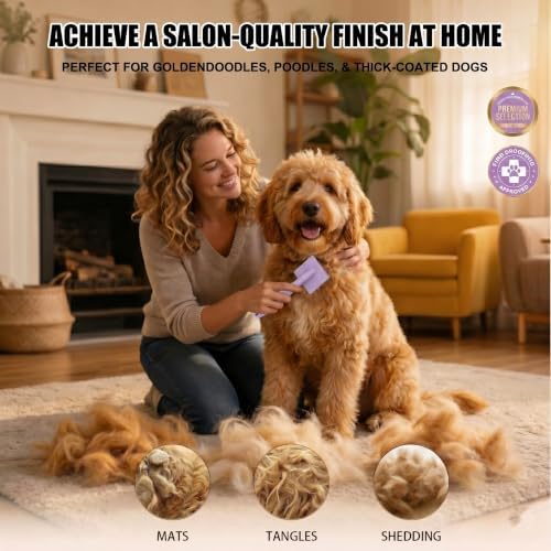 Long Pin Slicker Brush & Dog Comb Set for Doodles Grooming, Purple - Image 5