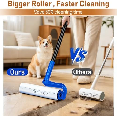 10" Large Lint Roller for Pet Hair Extra Sticky, Floor Lint Rollers Long Handle with Big Lint Rollers Refills for Couch Carpets Furniture Wall Clothing Floor Cleaning, Blue - Image 2