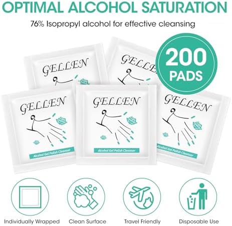 GELLEN Nail Cleanser Pads, 200 Pack Alcohol Prep Pads Individually Wrapped - Image 2