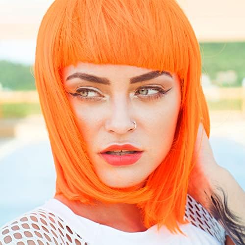 MIAHART Orange Short Bob Wig and Sunglass Set, Neon Colored Wigs Sunglass Pack Costume Colorful Cosplay Wigs Daily Party Hairpieces for Bachelorette Neon Party Favors Halloween Decorations Supplies - Image 6