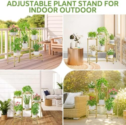 6 Tier Large Plant Stand Indoor Outdoor, 10 In Wide Tray, Gold - Image 2