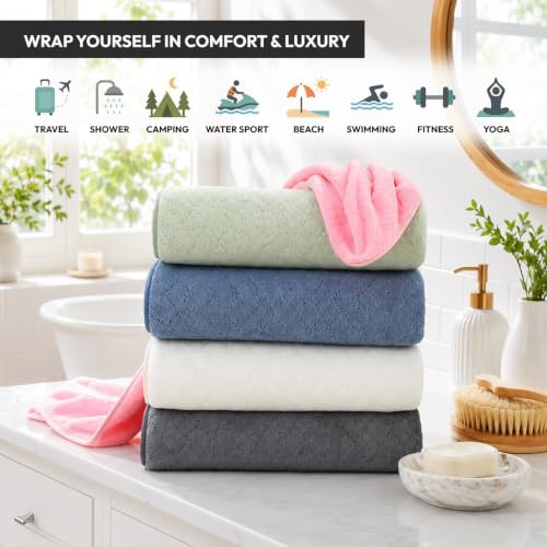 JML Bath Towels with Hanging Loop, 2 Pack, 27x55 in, Microfiber, White - Image 6