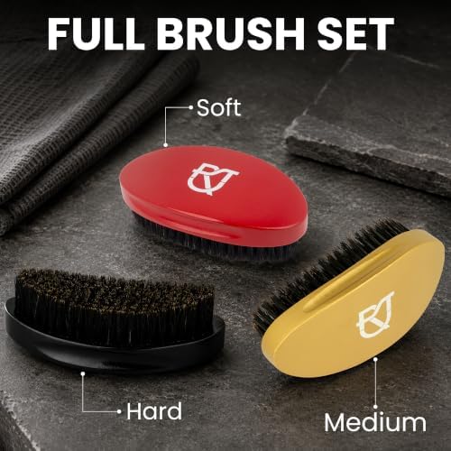 Roman-T 360 Wave Brush Set for Men – 3 Palm Wave Brushes, Soft, Medium & Hard – Curved Wave Brushes for 360 Waves – Men's Grooming Gift Set - Image 2