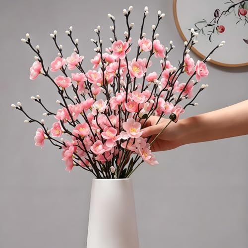 Artificial Cherry Flowers Branches 10PCS Silk Cherry Blossom Tree Stems Faux Cherry Flowers Vase Arrangements for Home Indoor Decoration Vase Table Living Room Bedroom Spring Decor (Pink) - Image 4
