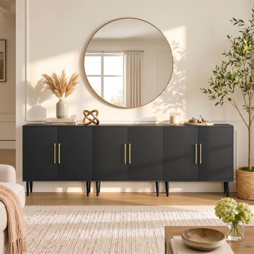 Vrullu Modern Storage Cabinet, Free Standing Buffet Cabinet, Black Sideboard and Buffet Storage, Wood Accent Furniture for Living Room, Hallway, Entryway, Dining Room (3, Black) - Image 7