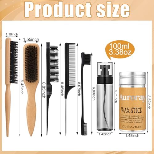 Boar Bristle Hair Brush, Slick Back Hair Brush, Hair Wax Stick and Spray Bottle for Women Men Sectioning Smoothing Parting Flyaways Hairs - Image 2