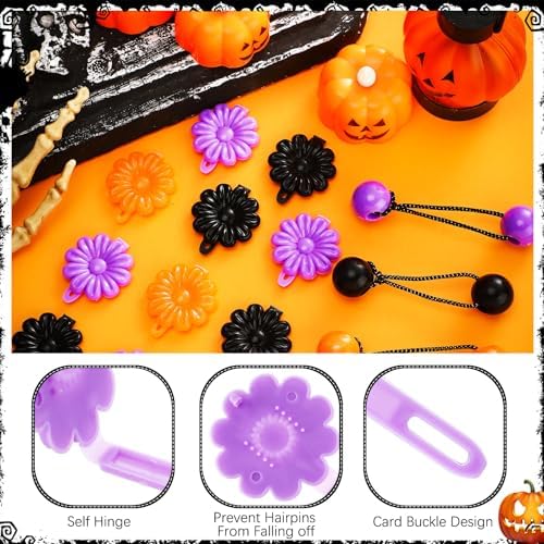 Jutom 72 Pcs Hair Clips and Ball Ties Set for Girls, Self Hinge Hair Barrettes, Bubble Hair Accessories, 80s 90s Bow Flower Hair Tie, Plastic Hair Clips for Baby Girls Toddlers (Orange, Black, Clear) - Image 3
