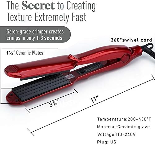 MBHAIR Ceramic Crimper Iron Volumizing Fluffy Hair,Anti Static Adj Temp Red - Image 3