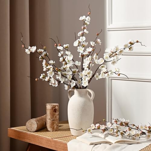 Waipfaru 4 Pcs Faux Cherry Blossom Branches, 36'' Cherry Blossom Tree Decor with Long Stems, Artificial Flowers for Tall Vases Spring Home Decoration (White) - Image 2