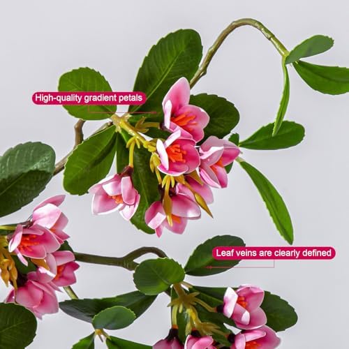 Large Artificial Bonsai Tree Artificial Flowering Tree Indoor Faux Decorative Plant for Living Room Home Office Décor Lifelike Branching & Natural Leaf Color Tree Madagascar Almond Style (Rose Red) - Image 2