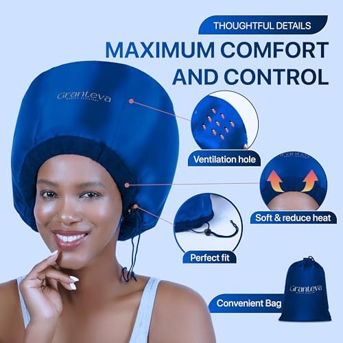Granteva Hair Dryer Bonnet Attachment w/A Headband Integrated that Reduces Heat Around Ears & Neck - Blow Dryer Attachment for Hair Dryer, Speeds Up Drying Time - Image 2