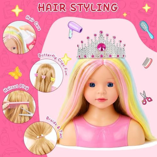Doll Head for Hair Styling Makeup, Pretend Play Beauty Salon Toys for Girls - Image 6