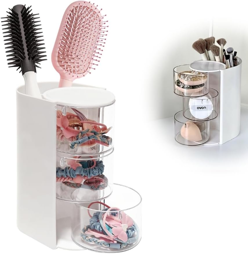 Hair Accessory Organizer, Hair Brush Organizer, 3-Tier Clear Hair Accessories Organizer Rotatable, Perfect for Hair Ties Clips and Small Bows Clip Earring Necklaces, A Girl The Latest Gift white by Unknown
