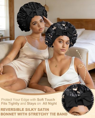 AWAYTR Double Layer Satin Bonnet for Women, Reversible Sleep Hair Wrap - Image 2