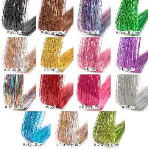 Hair Tinsel Clip in 12 Pcs 20 Inch Glitter Blue Tinsel Hair Extensions Festival Party Dazzle Fairy Hair Accessories Strands Kit - Image 6