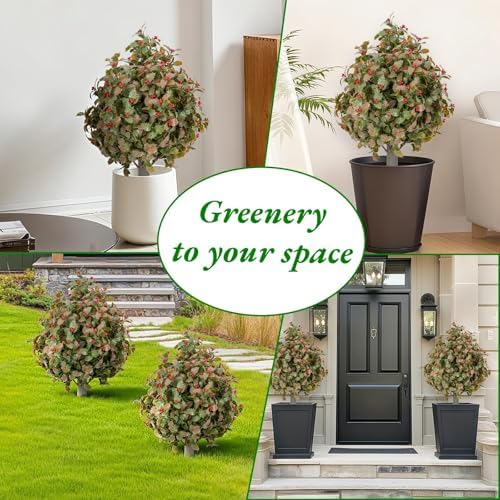 23.6" Artificial Holly Topiary Ball Trees with Metal Ground Spike, Set of 2 - Image 5