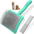 2PCS Slicker Brush for Dogs & Pet Comb,Professional Dog Grooming Brush (Goldendoodles,Poodles,Labradoodles) with Extra Long Pins to Effectively Remove Tangles, Knots and Mats (Cyan, Large) by Unknown