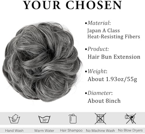 CJL HAIR Large Messy Bun Hair Piece Wavy Curly Scrunchies Synthetic Chignon Ponytail Hair Extensions Thick Updo Hairpieces for Women Steel Grey - Image 2
