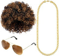 Gejoy Mens Disco Costume Set, 70s Afro Wig Glasses Chain, Brown Black Hair by Unknown