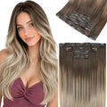 LaaVoo Seamless Hair Extensions Clip in Ombre Blonde Seamless Clip in Hair Extensions Human Hair Light Brown to Platinum Blonde Balayage Human Hair Clip ins Extension Soft Straight 16Inch 4pcs 80g by LaaVoo