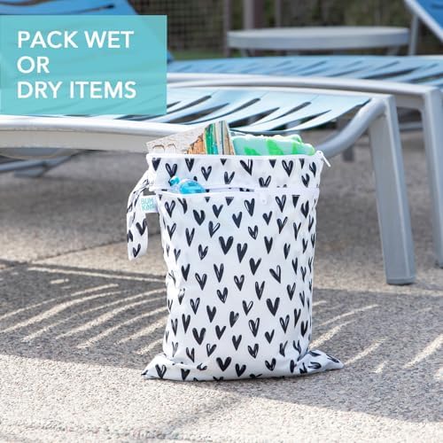 Bumkins Waterproof Wet Dry Bag for Baby, Travel, Swim Suit, Cloth Diapers, Pump Parts, Pool, Beach, Gym Clothes, Toiletry, Hook to Stroller, Daycare, Zipper Reusable Wetdry Packing Pouch, Black Hearts - Image 3