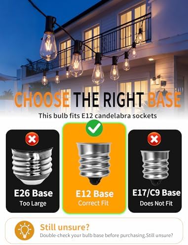 25 Pack Edison Light Bulbs, 5 Watts E12 Candelabra Base ST35 Edison Replacement Bulbs, Bistro Light Bulbs Incandescent for Outdoor Patio, Vintage Light Bulb Warm White - Image 4