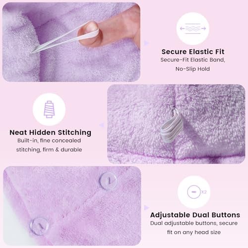 2 Pack Microfiber Hair Towel Wrap for Women, Large Fast Drying Hair Towel Turban, Ultra Thick Anti-Frizz, Double Stitched Edges & Stay in Place No Slip Design for Curly Long Wet Hair(Purple /Lavender) - Image 3
