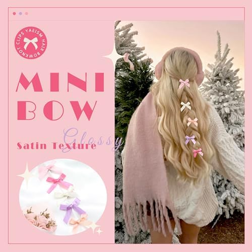 30PCS Mini Bow Hair Clips 5 Colors Cute Hair Bows Clip Kawaii Hair Ribbon Clips Satin Beige Purple Pink Bow Hair Accessories for Girls Women - Image 6