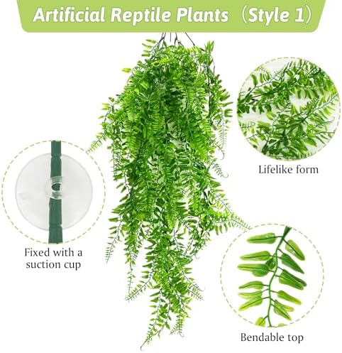 Reptile Plants for Terrarium Hanging Fake Leaves with Suction Cup - Image 4