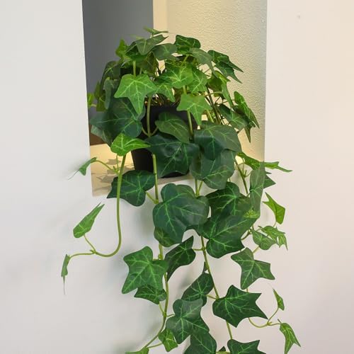 Fake English Ivy Artificial Plants with Pots - Realistic Artificial Silk Ivy Vines, Faux Plants Indoor Home Decor, Low Maintenance Hanging Plant Decoration - Image 3