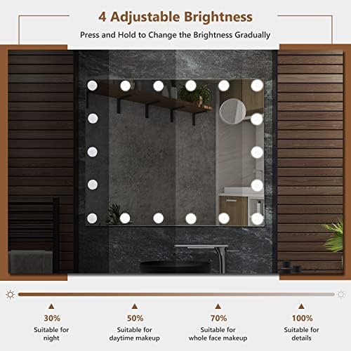 Tangkula Vanity Mirror with Lights, 26" x 21" Makeup Mirror with 18 LED Bulbs, Adjustable Color Lighting Modes & Brightness, Hollywood Mirror with 3X Magnifying Mirror, Tabletop & Wall-Mounted - Image 6
