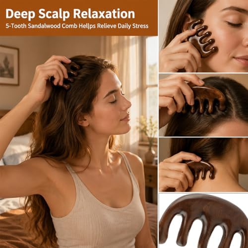 4 Pcs Wooden Head Scalp Massager Comb, Multifunction Head Massager Gua Sha Tool Brush, Portable Sandalwood Scalp Massage Wood for Hair Growth, Soothing and Relaxing - Image 3