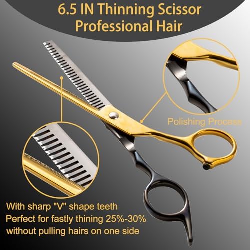 15 pcs Hair Cutting Scissors Professional, Thinning Shears for Hair Cutting, Black Gold Stainless Steel Barber Scissors, Lengnoyp Haircut Scissors Hair Cutting Kit for Women, Men - Image 4