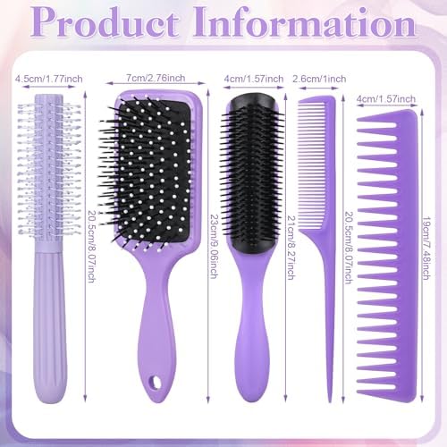 5Pcs Hair Brush Set for Women Hair Comb Detangler Brush for Men and Women Wet, Dry, Curly and Straight Hair - Image 2