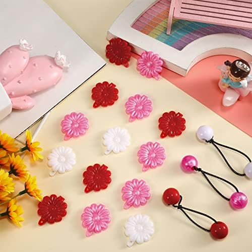 72 Pcs Hair Accessories Set - Barrettes, Balls, Bows, Flowers, and Clips for Girls, Baby, and Toddler (Red, White, Pink) - Image 5