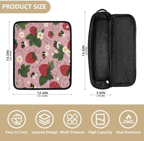 Hair Tools Travel Bag with Heat Resistant Mat 2-in-1 Hot Tools Travel Bag Organizer Flat Curling Iron Travel Case for Straightener Pink Bees Flowers Strawberry - Image 4