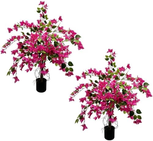 3FT Artificial Bougainvillea Tree – Realistic Faux Bougainvillea Tree with Pink Silk Flowers, Lifelike Artificial Flowering Plant in Pot for Indoor Outdoor Home, Living Room, Porch, Patio Decor by RomanticSeason
