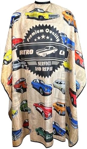 Barber Cape for Men Professional Hair Cutting Salon Cape with Snaps Waterproof Hairdressing Styling Cape Gown Apron- 63”× 56”(Vintage Cars) - Image 7