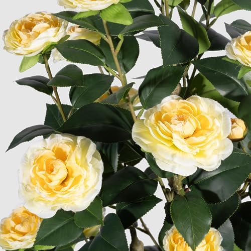 Romantic Season 2Pack Artificial Camellia Tree, 3FT Yellow Faux Camellia Plant for Modern Home, Office & Living Room Floor Decor - Image 2