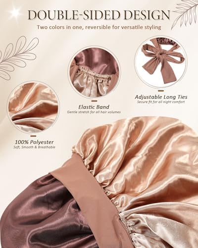 AWAYTR Long Satin Bonnet for Sleeping, Women Two-Tone Reversible Sleep Cap - Image 2