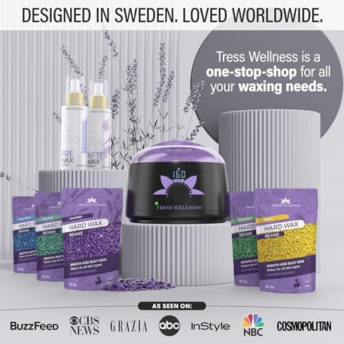 Tress Wellness Award Winning Waxing Kit for Sensitive Skin – Safe for Face & Skin, Easy to Use – At-Home Kit for Face, Bikini, Brazilian & Full Body - Digital Display, Black & White - Image 6