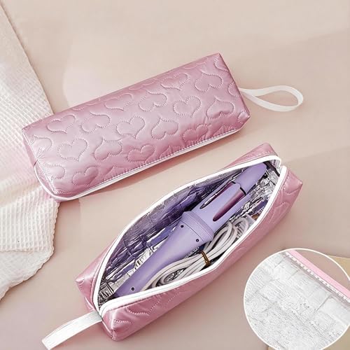 Heat Resistant Hair Tools Travel Bag, Portable Storage Case Pouch with Heart Pattern for Curling Irons, Flat Irons, Hair Straighteners and Accessories (Peach Pink) - Image 6