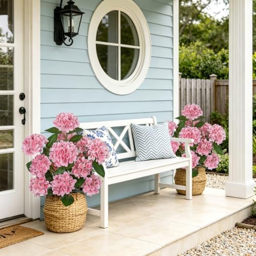 2.2FT Pink Hydrangea Artificial Flowers Tree 2 Pack Faux Hydrangea Potted - Image 6